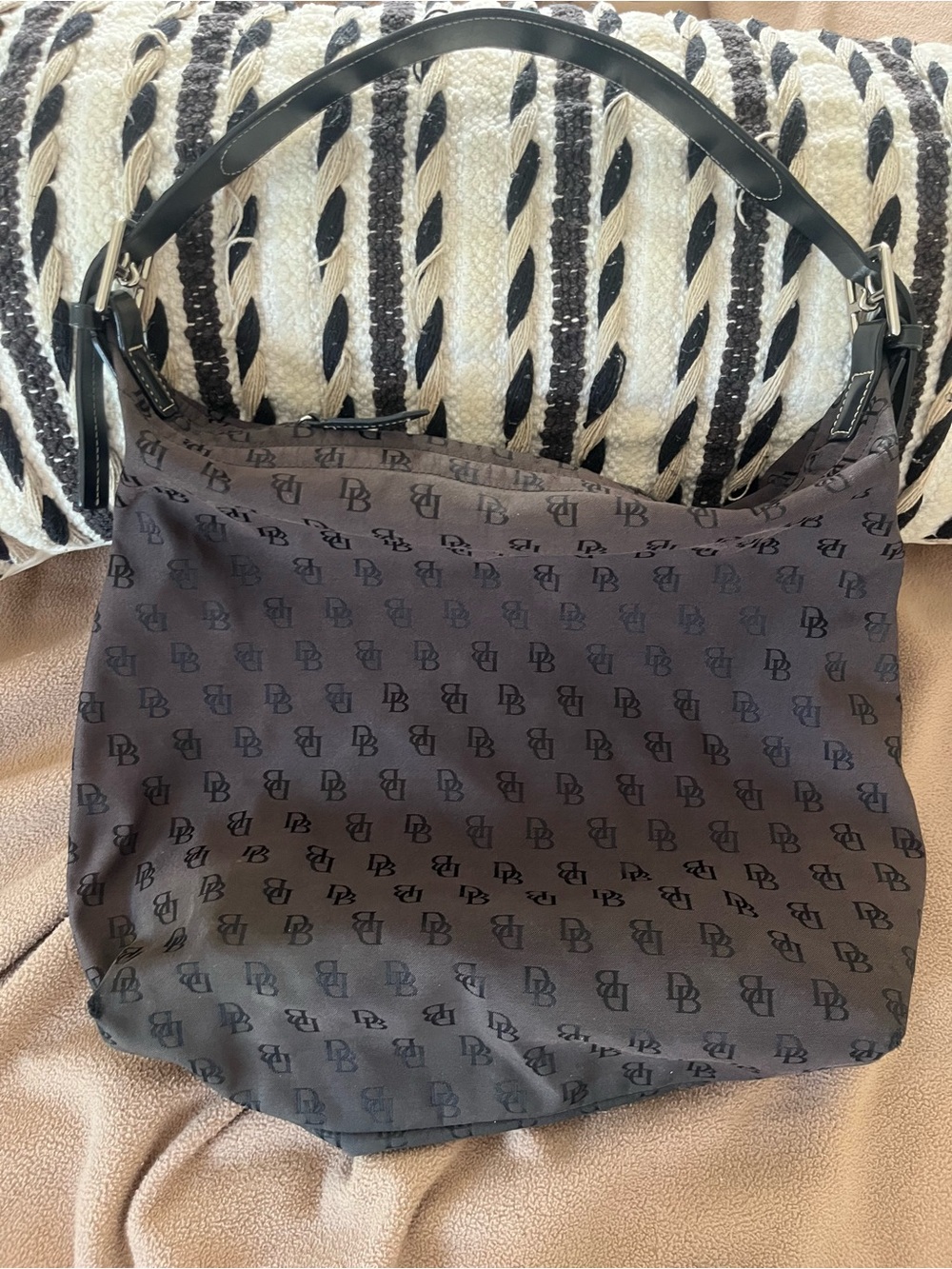 Dooney & Bourke Signature Monogram Hobo Shoulder Bag – Gray & Black